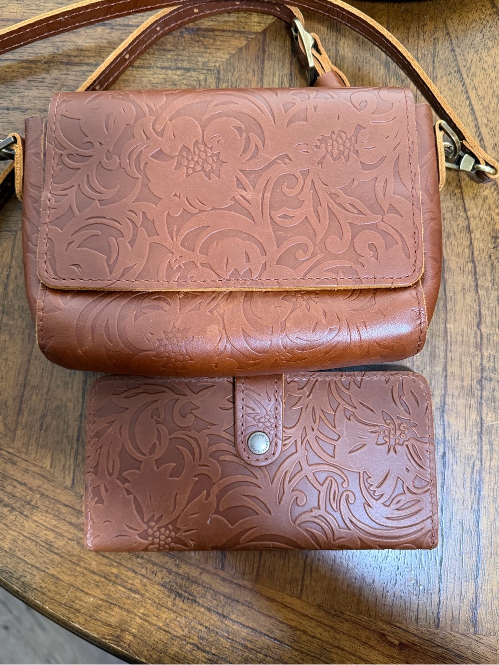 Portland Leather Floral Embossed Crossbody Purse & Matching Wallet Set